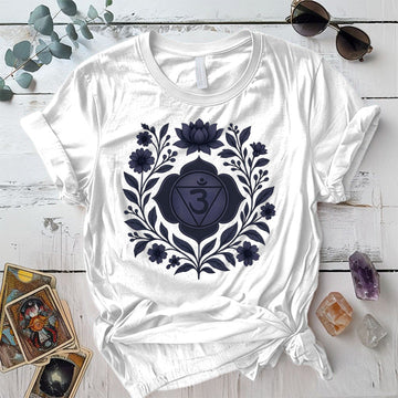 Retro Floral Third Eye Chakra T-Shirt Mockup White