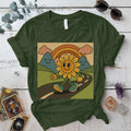 Retro Psychedelic Landscape T-Shirt Mockup Military Green