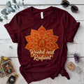 Rooted and Radiant Root Chakra T-Shirt Mockup maroon