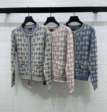 Chanel 2025 Bow And Double C Logo Cardigan Cashmere 329237