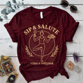 Sip and Salute T-Shirt Mockup maroon