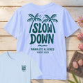 Slow Down Namaste Aligned T-Shirt Mockup light-blue