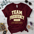 Team Frequency 528Hz T-Shirt Mockup Maroon