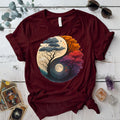 Twilight Dreamscape Yin-Yang T-Shirt Mockup Maroon