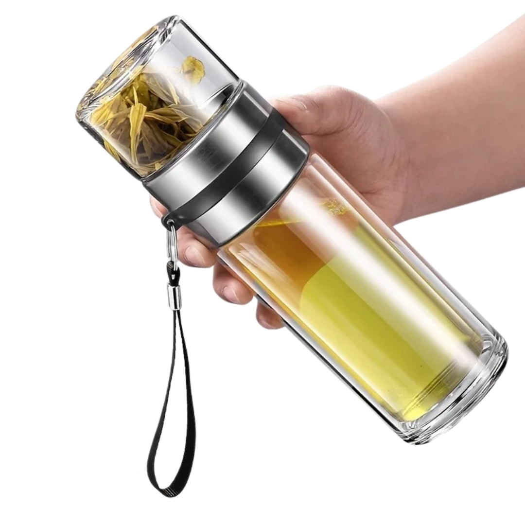 Double Wall Glass Water Bottle with Tea Infuser #VEV30659
