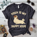 Yoga Is My Happy Hour Dog T-Shirt Mockup Dark Heather Grey