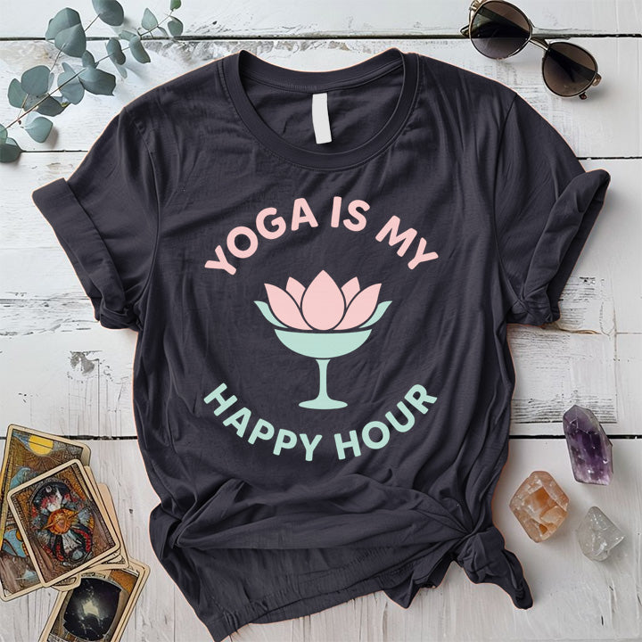 Yoga Is My Happy Hour Glass T-Shirt Mockup Dark Heather Grey