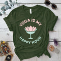 Yoga Is My Happy Hour Glass T-Shirt Mockup Military Green