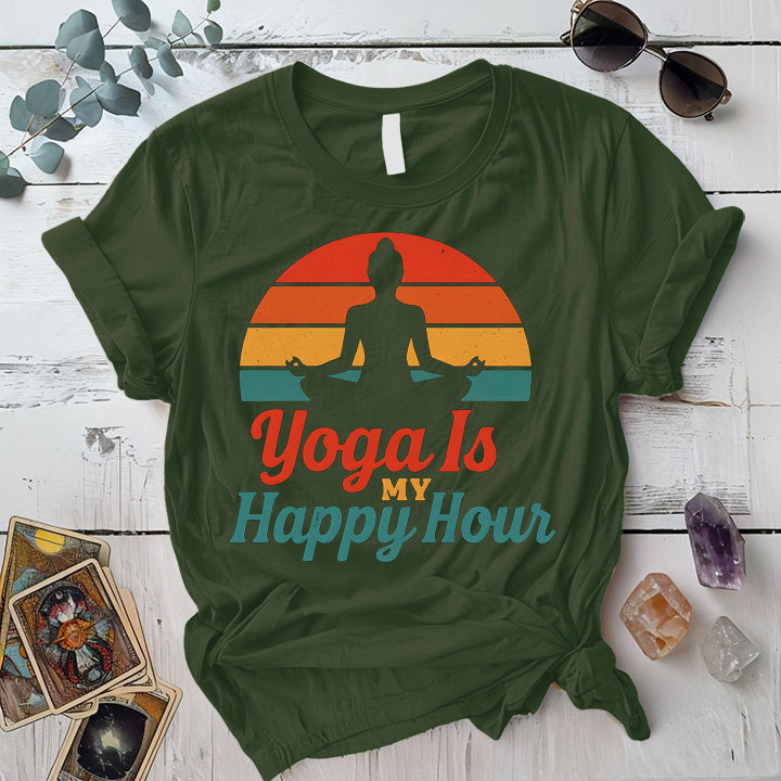 Yoga Is My Happy Hour Sunset T-Shirt Mockup Military Green
