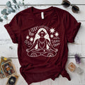 Yoga Meditation Silhouette Light T-Shirt Mockup maroon