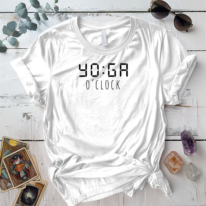 Yoga O'Clock T-Shirt Mockup white