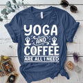Yoga and Coffee T-Shirt Mockup indigo-blue