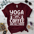 Yoga and Coffee T-Shirt Mockup maroon