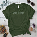 Yoga and Dogs T-Shirt Mockup indigo-blue