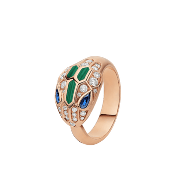 SERPENTI RING SNAKE MALACHITE AGATE DIAMOND