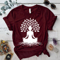 Buddha Tree T-Shirt Mockup maroon