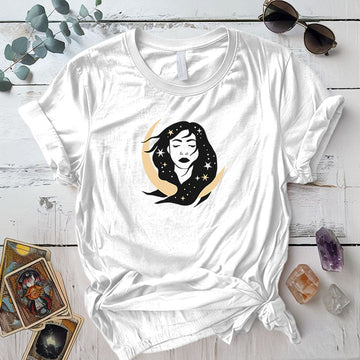 Celestial Chick T Shirt White Mockup