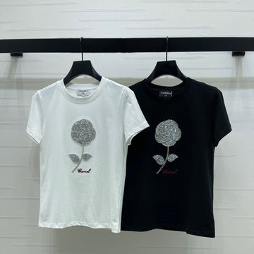 Chanel 2026 Short-sleeved T-shirt With Beaded Camellia 362438
