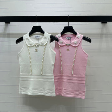 Chanel 2026 Knit Sleeveless Top With Floral Embellishment Polyester Viscose