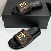 Chanel 2026 Double-C Gold Flat Slippers Cowhide Sheepskin 822822
