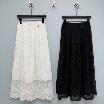 Chanel 2026 Lace Embroidery Midi Skirt Cotton 372978