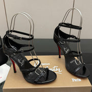 Christian Louboutin Loubigirl Spikes 100mm Sandal Grained PatentLeather 828167