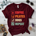 Coffee Pilates Dogs T Shirt Maroon Mockup