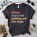 Doing Yoga Petting Dogs T Shirt Dark Heather Grey Mockup