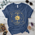 Golden Hands Boho Moon T Shirt 1 Indigo Blue Mockup