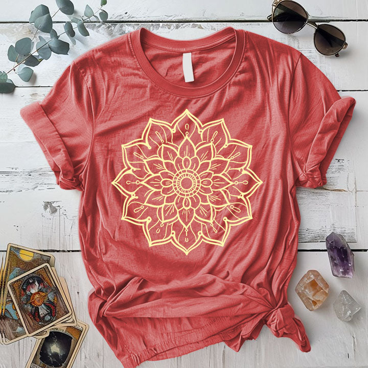 Golden Mandala T-Shirt Mockup coral-silk