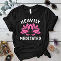 Heavily Meditated Pink Lotus T Shirt Black Mockup
