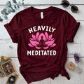 Heavily Meditated Pink Lotus T Shirt Maroon Mockup