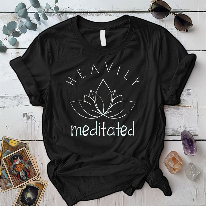 Heavily Meditated Lotus T Shirt Black Mockup