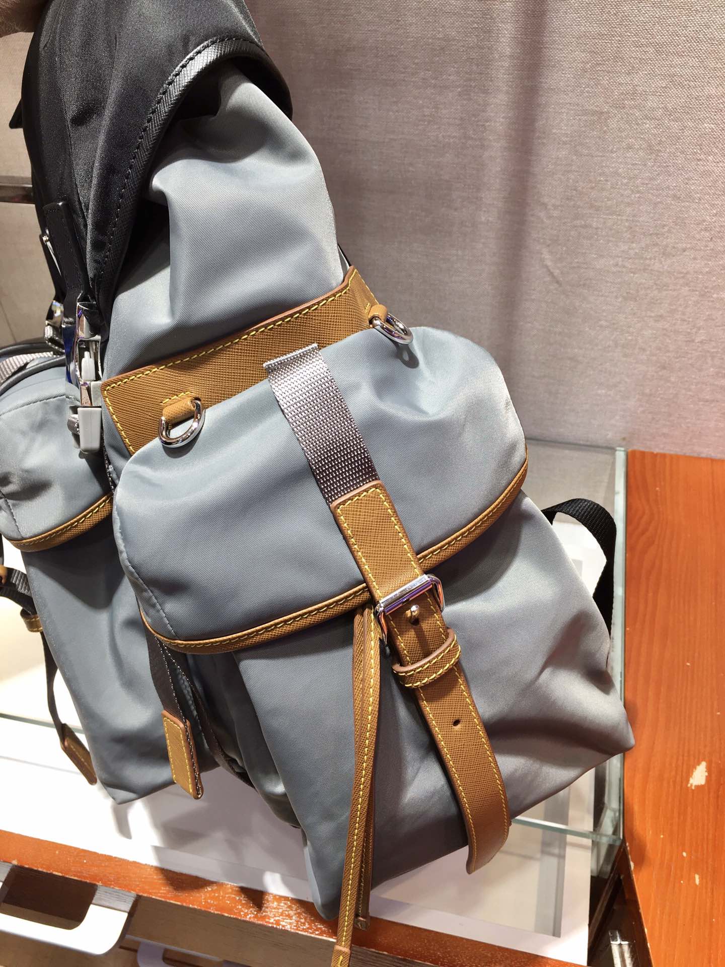 Prada 2026 Black Beige and Grey Fabric With Saffiano Leather 351880