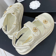 Chanel 2026 Flower Gold Logo Sandals Patent Leather Cowhide 828666