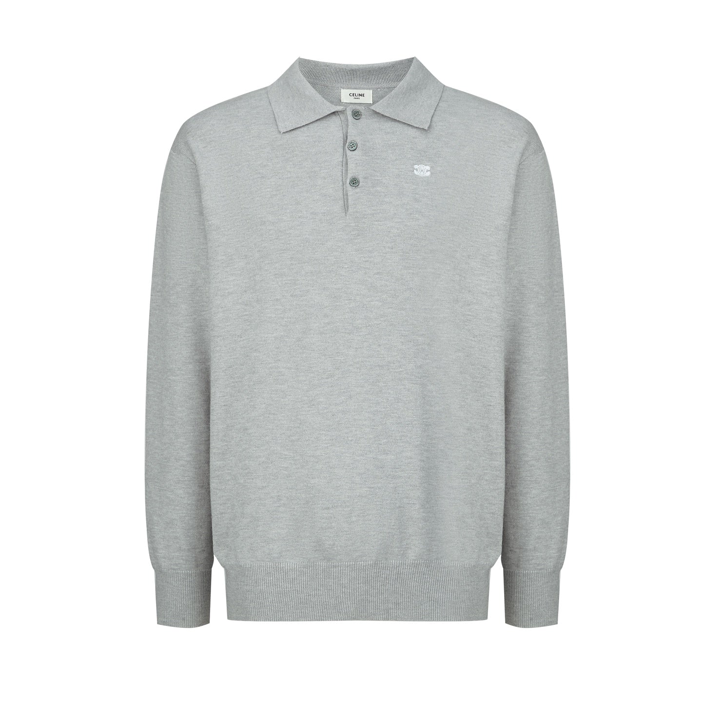CELINE Embroidered Arc de Triomphe Knitted Polo Cotton