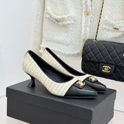 CC 2026 Heel Pump 55 Tweed Sheepskin Double C Logo