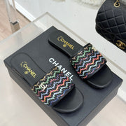 CC 2026 Knitted Double C Flat Slippers Multicolor Woven Sheepskin