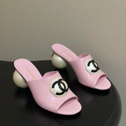 CC 2026 Pearl Heel Sandals 70 Double C Buckle Sheepskin