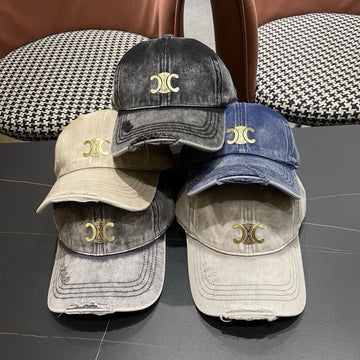 Celine Denim Baseball Hat Gold Logo 213523