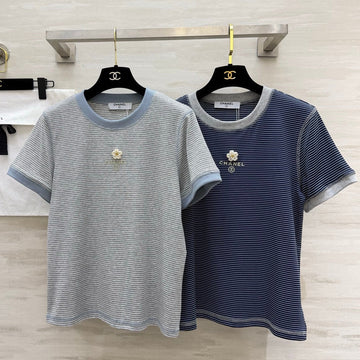 Chanel 2026 Camellia Striped T-Shirt Cotton 213368