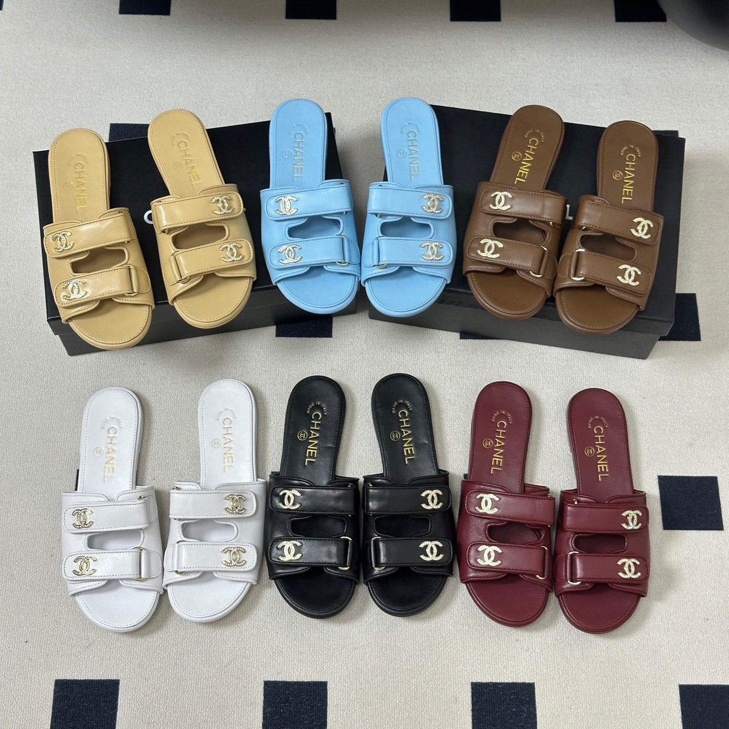 Chanel 2026 Crystal Logo Flat Sandal Sheepskin 229731