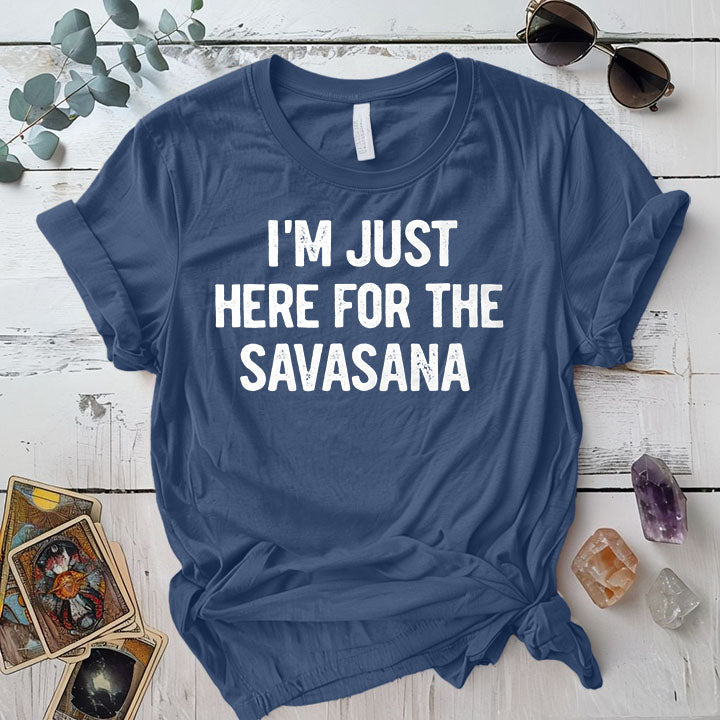 Here For The Savasana T-Shirt Mockup indigo-blue