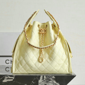 Chanel 2025 Hobo Bag Light Yellow Caviar Leather 344300