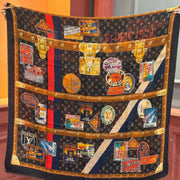 LV Silver Thread Long Scarf 200cm Black Brown Cashmere 969180