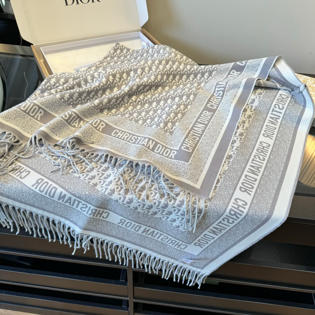 CD Jacquard Logo Scarf 140CM Gray Wool Cashmere 293335