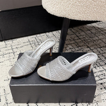 ALAIA  Muller high-heeled metallic sliver woven leather