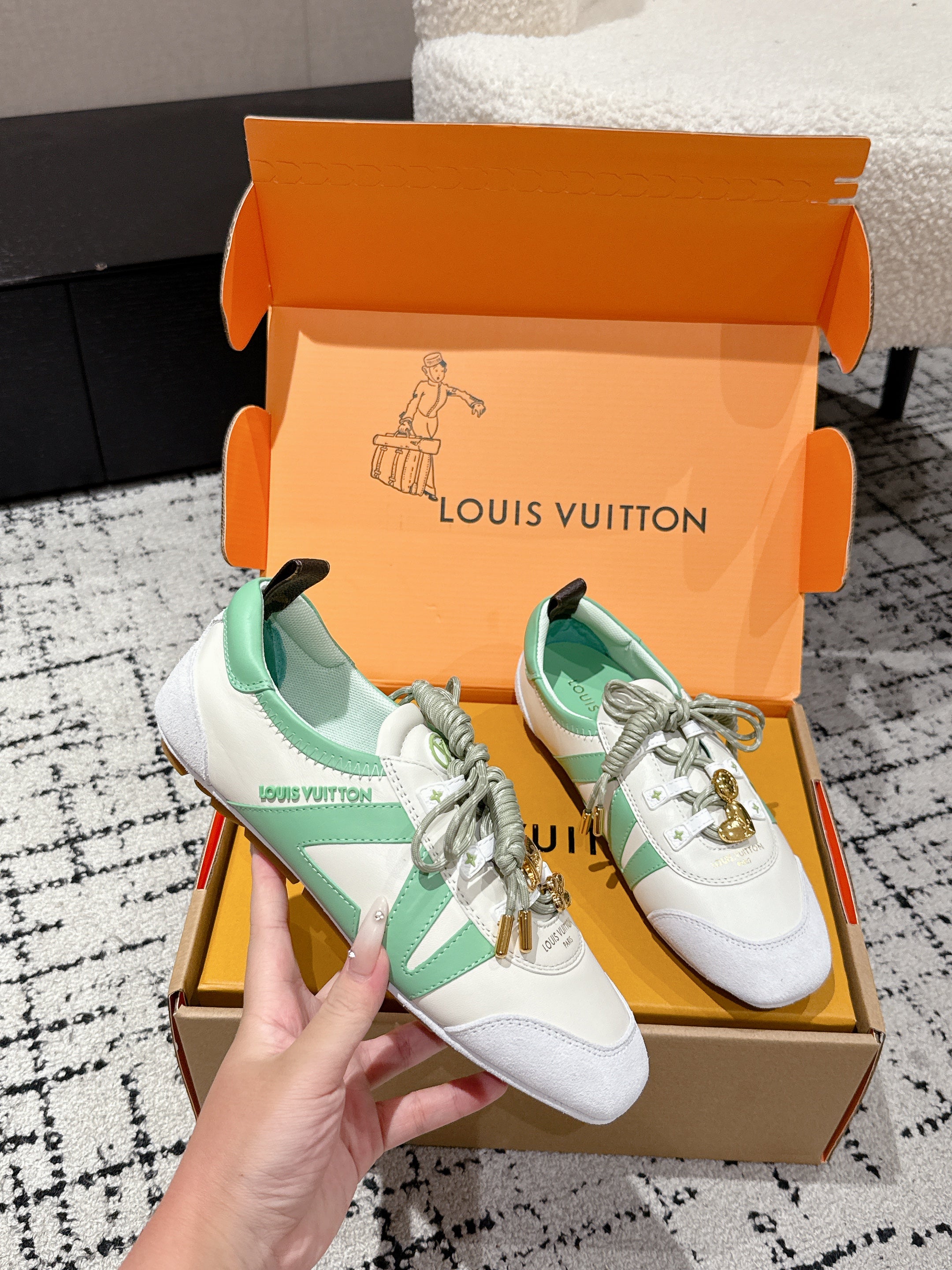 LV Sneakerina ballet-style sneaker light green  white cowhide 383384