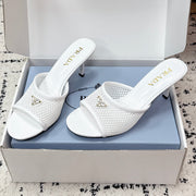Prada 2026 Triangle Logo High-Heeled Slides 75mm Mesh Leather 769832
