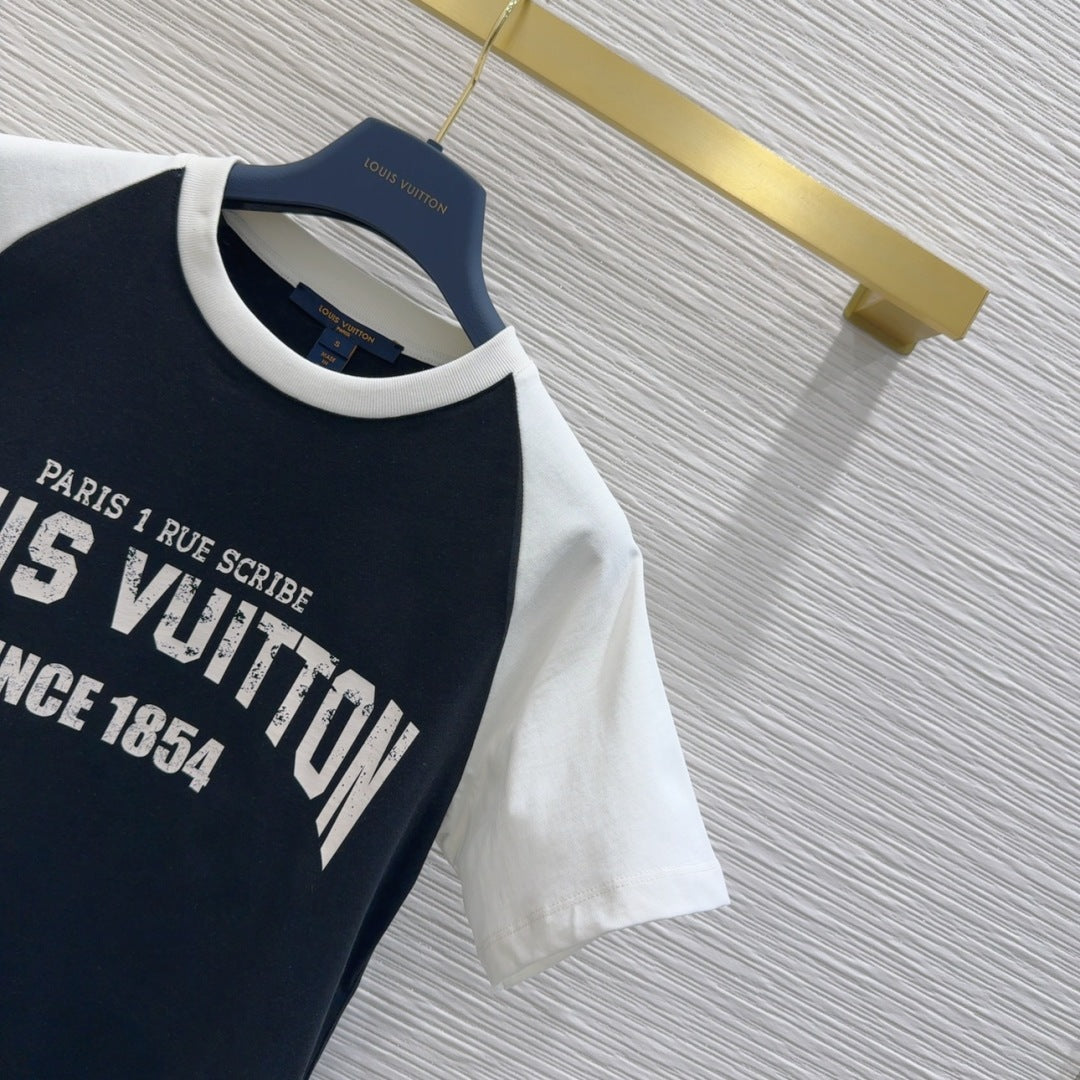 LV 25 T-shirt Black White Cotton